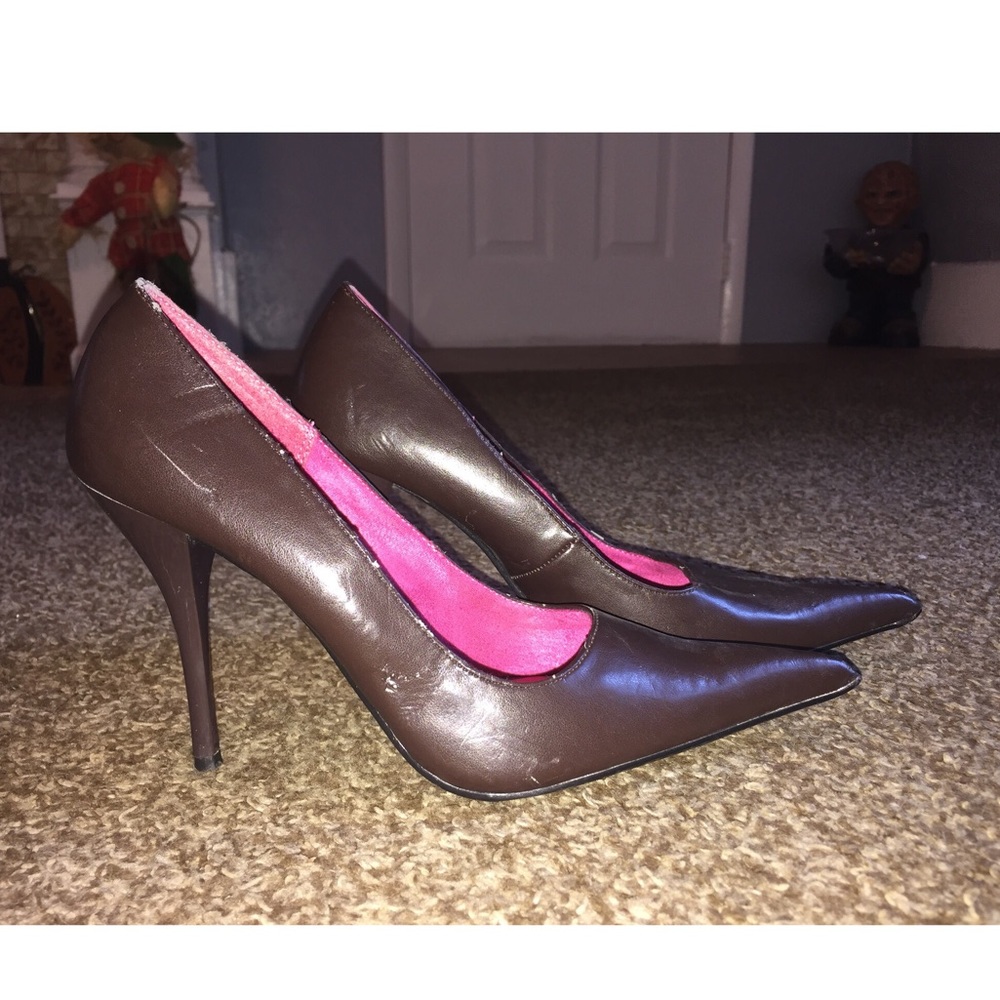 Dark brown faux leather heels